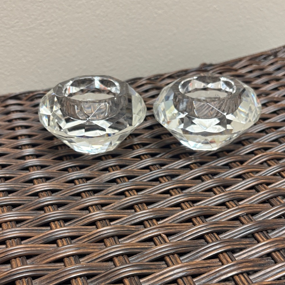 /Pair of Clear Heavy Glass Round Tealight Candle Holders